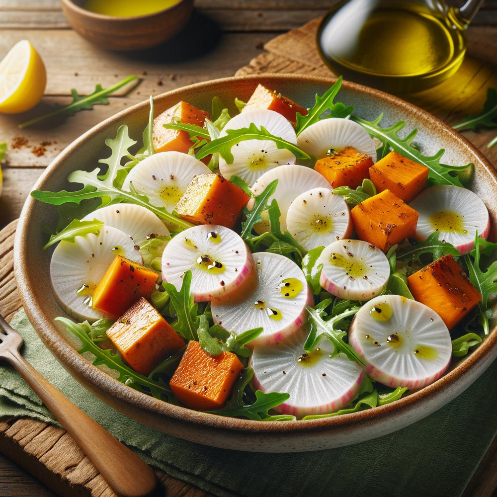 Salade de Daïkon, Roquette et Patate Douce