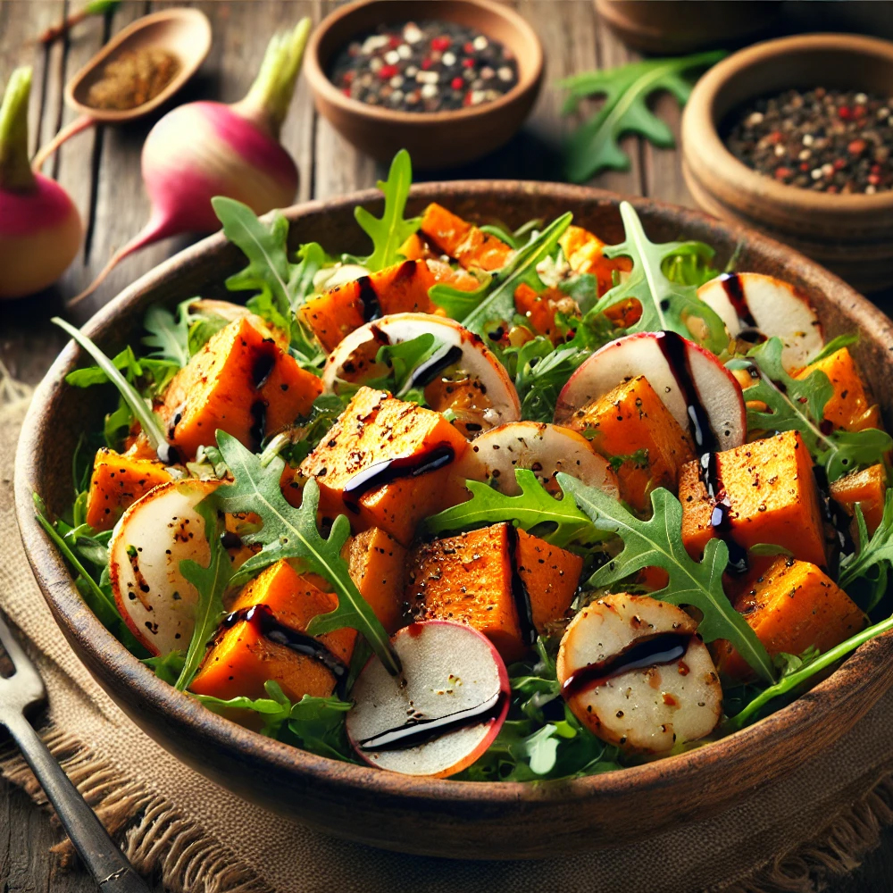 Salade tiède de Roquette et Légumes Rôtis
